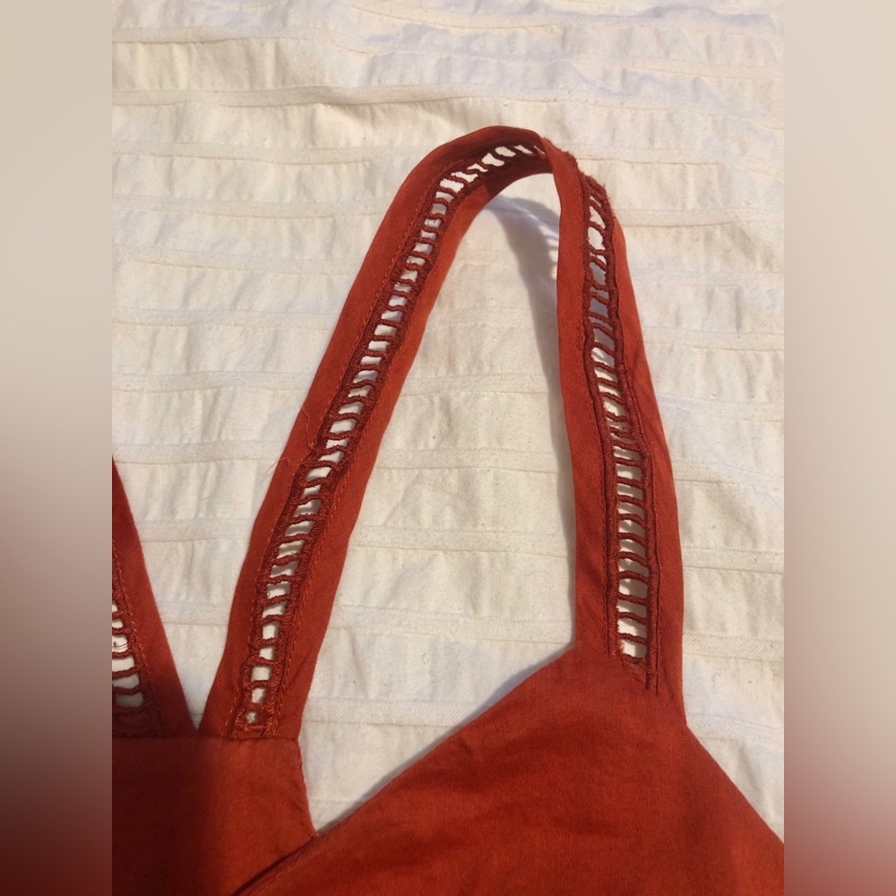 Banana Republic Orange Red Embroidered Strappy Sleeveless Summer Top v neck - Picture 3 of 10